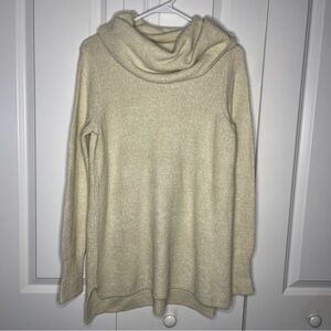 DKNY Jeans Cowl Neck Tunic Sweater Wool Blend Size Small Winter White Cream EUC